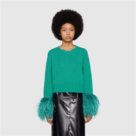 gucci feather|Detachable feathers wool sweater .